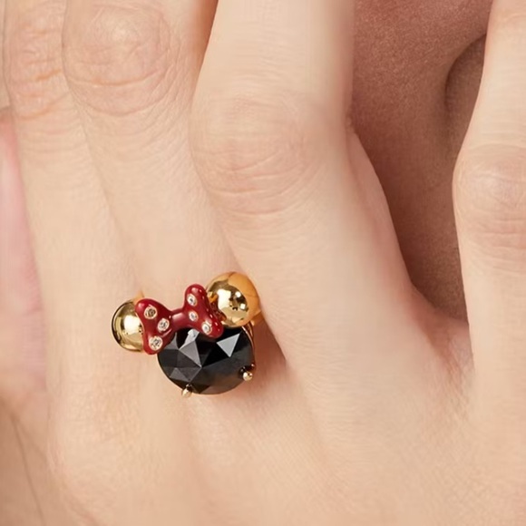 Kate Spade Disney Mini Mouse Gold Ring with Black Gem and Red Bow Size 7 - Picture 2 of 2